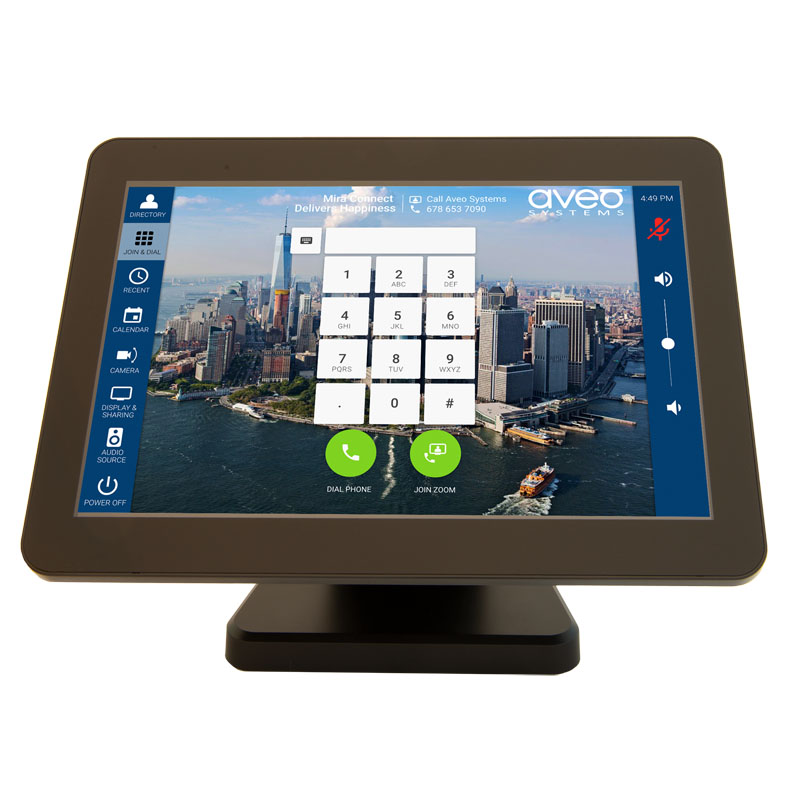 Mira Connect 10 with tabletop stand is a touchscreen control system for controlling audio-visual systems.